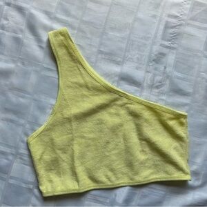 Zara Yellow Terry Cloth Asymmetrical Cropped Top